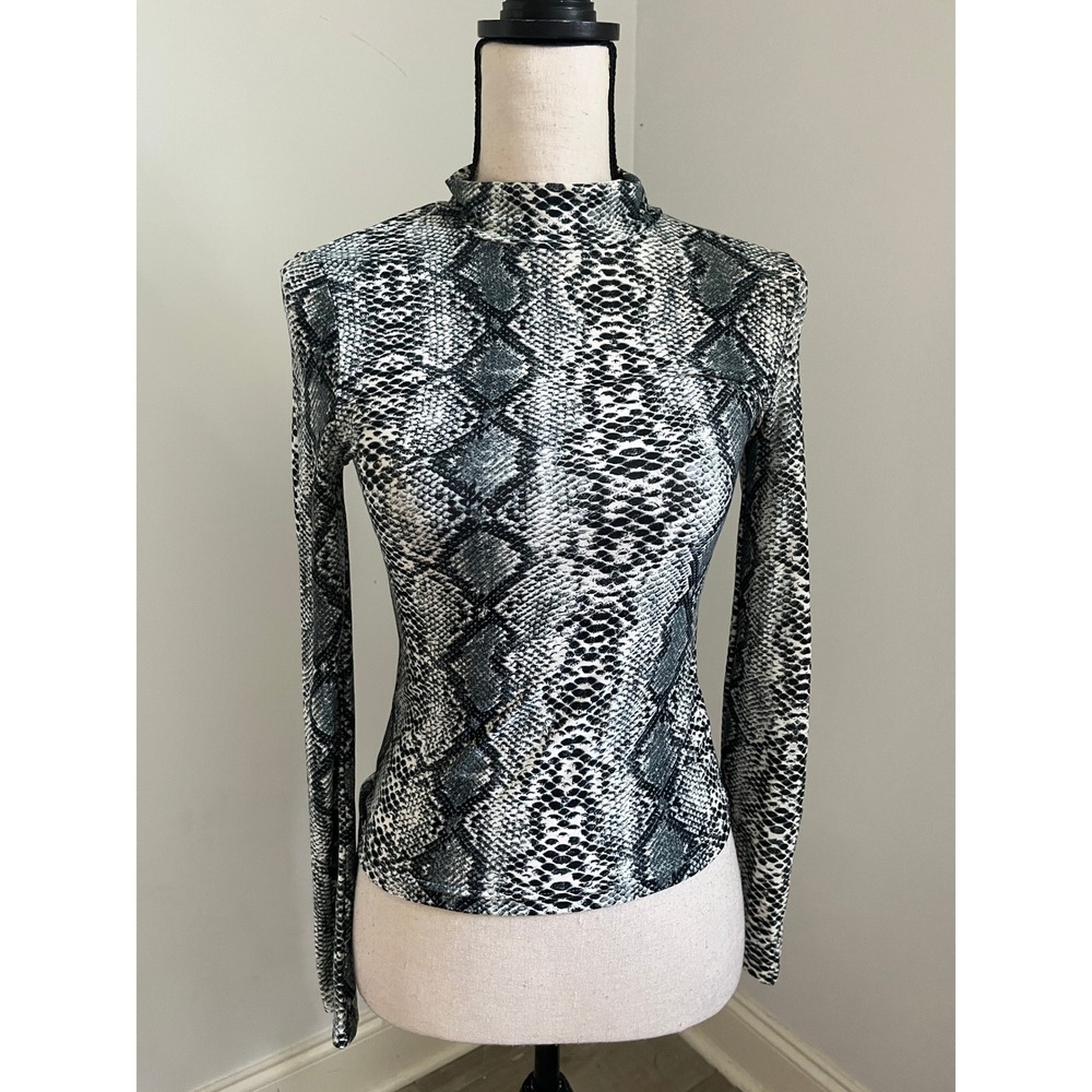 Grey Semi Sheer Mock Neck Top sz Small Long Sleeve Edgy Streetwear Indie Sleaze